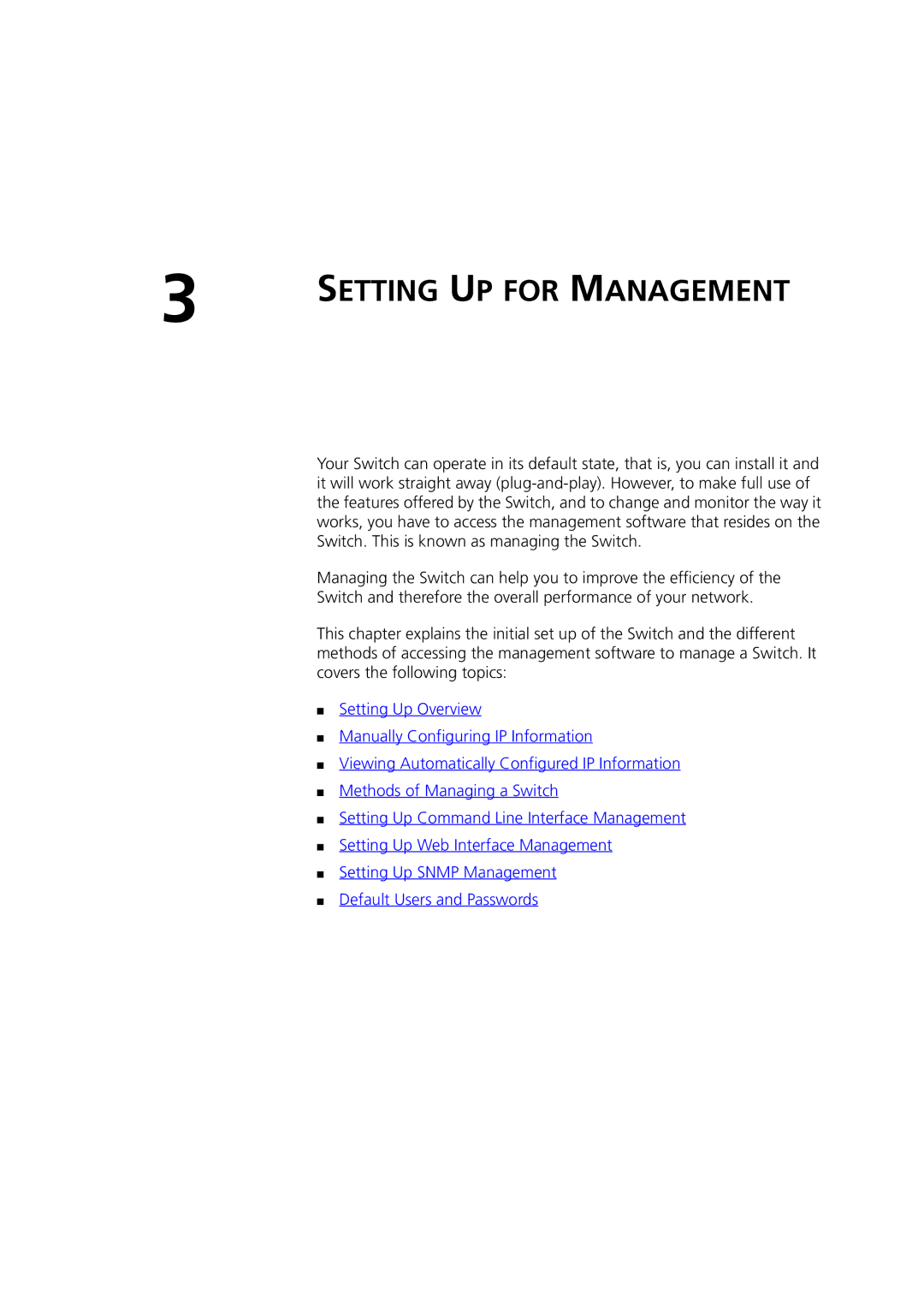 3Com 3 manual Setting UP for Management 