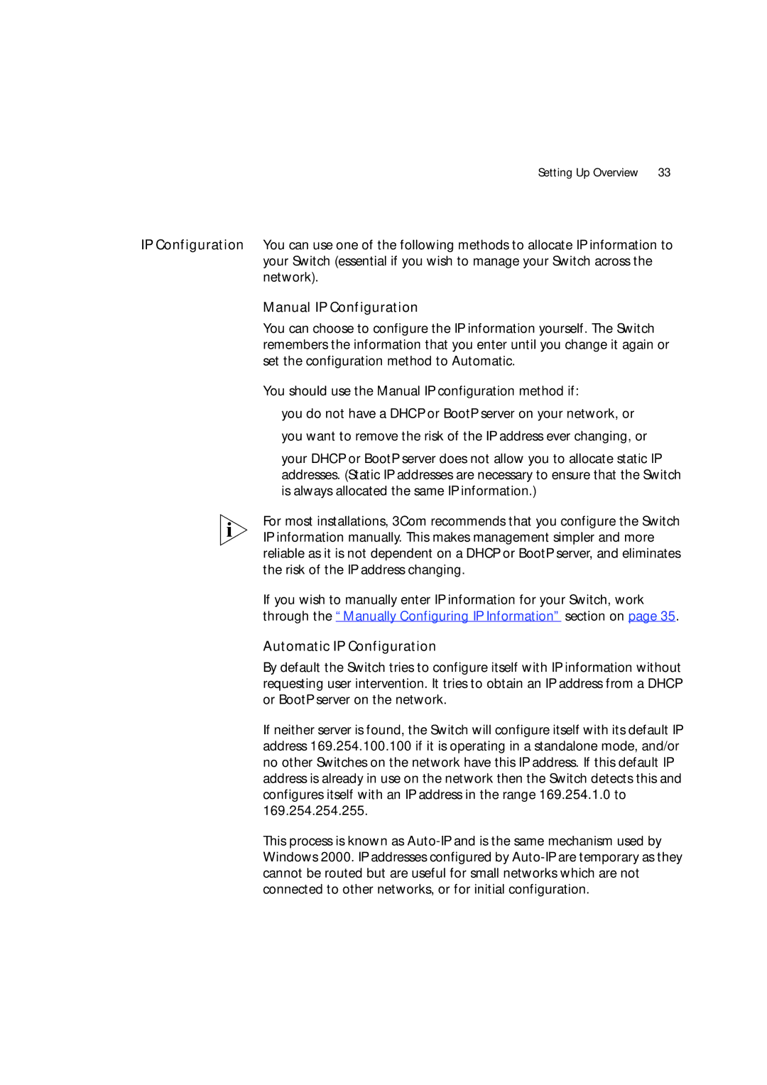 3Com 3 manual Manual IP Configuration, Automatic IP Configuration 