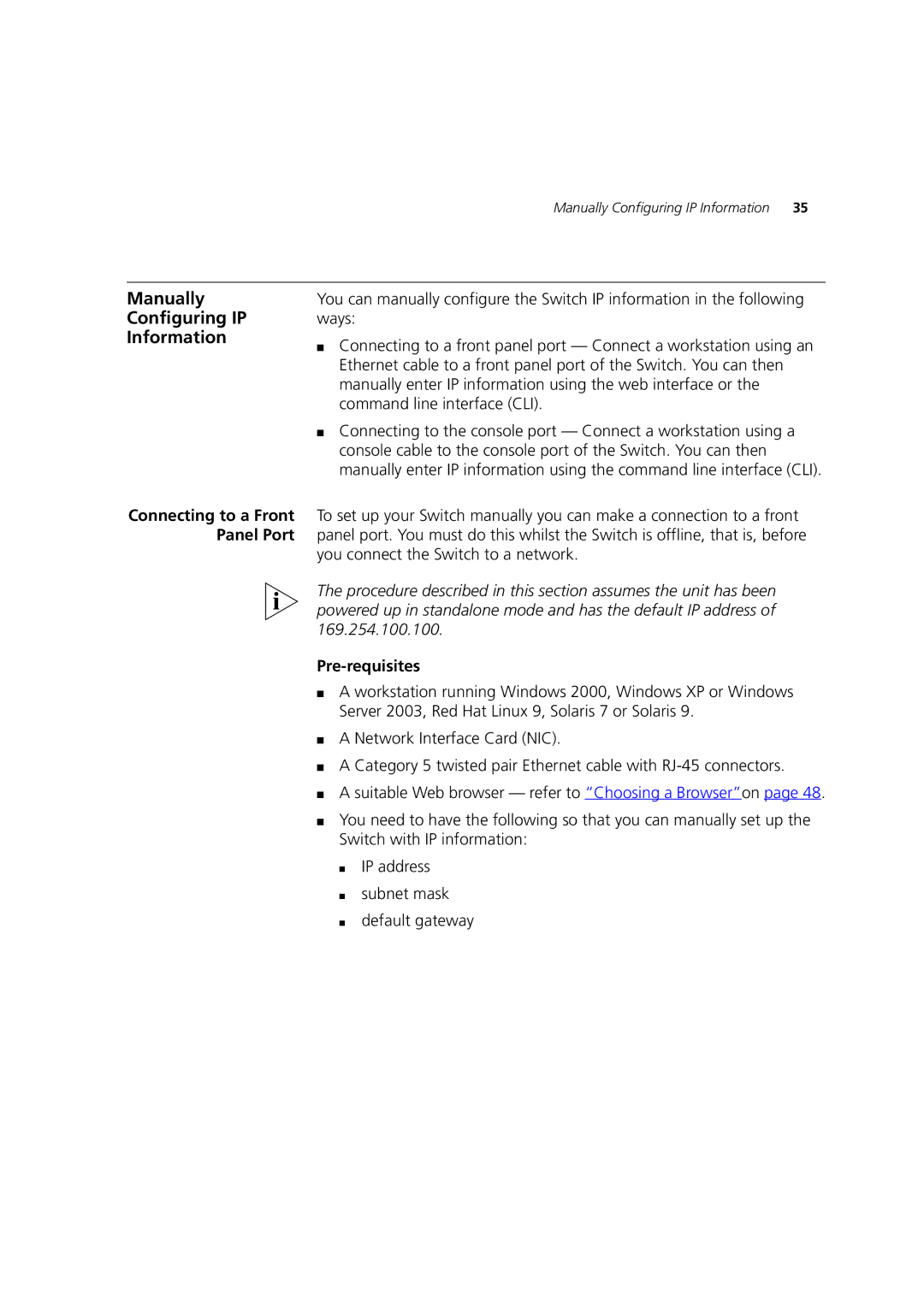 3Com 3 manual Manually Configuring IP Information, Pre-requisites 