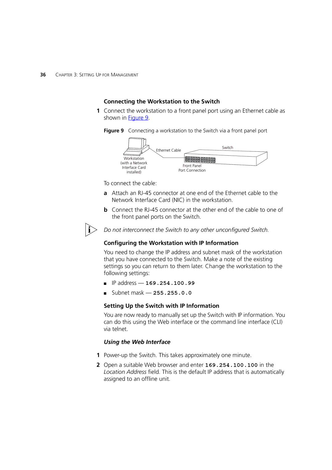 3Com 3 manual Connecting the Workstation to the Switch, Configuring the Workstation with IP Information 