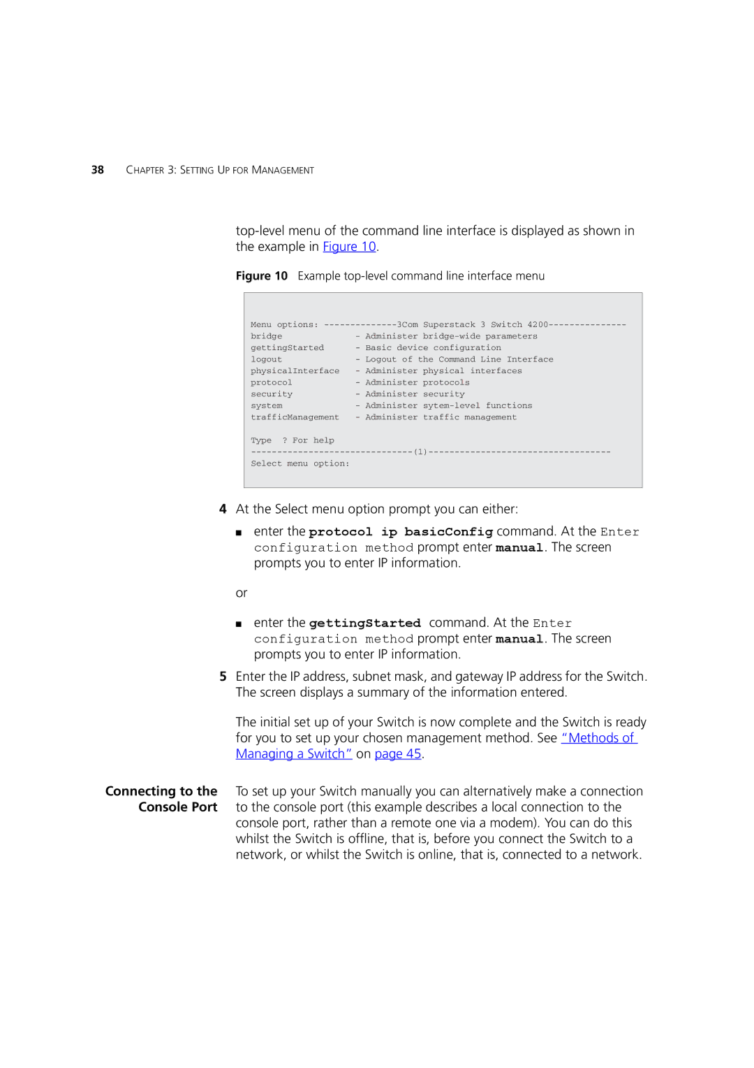 3Com 3 manual Example top-level command line interface menu 