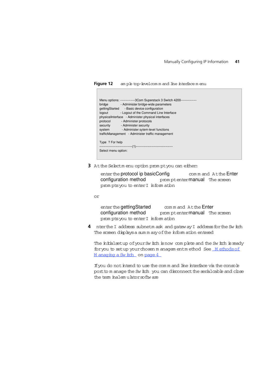 3Com 3 manual Example top-level command line interface menu 