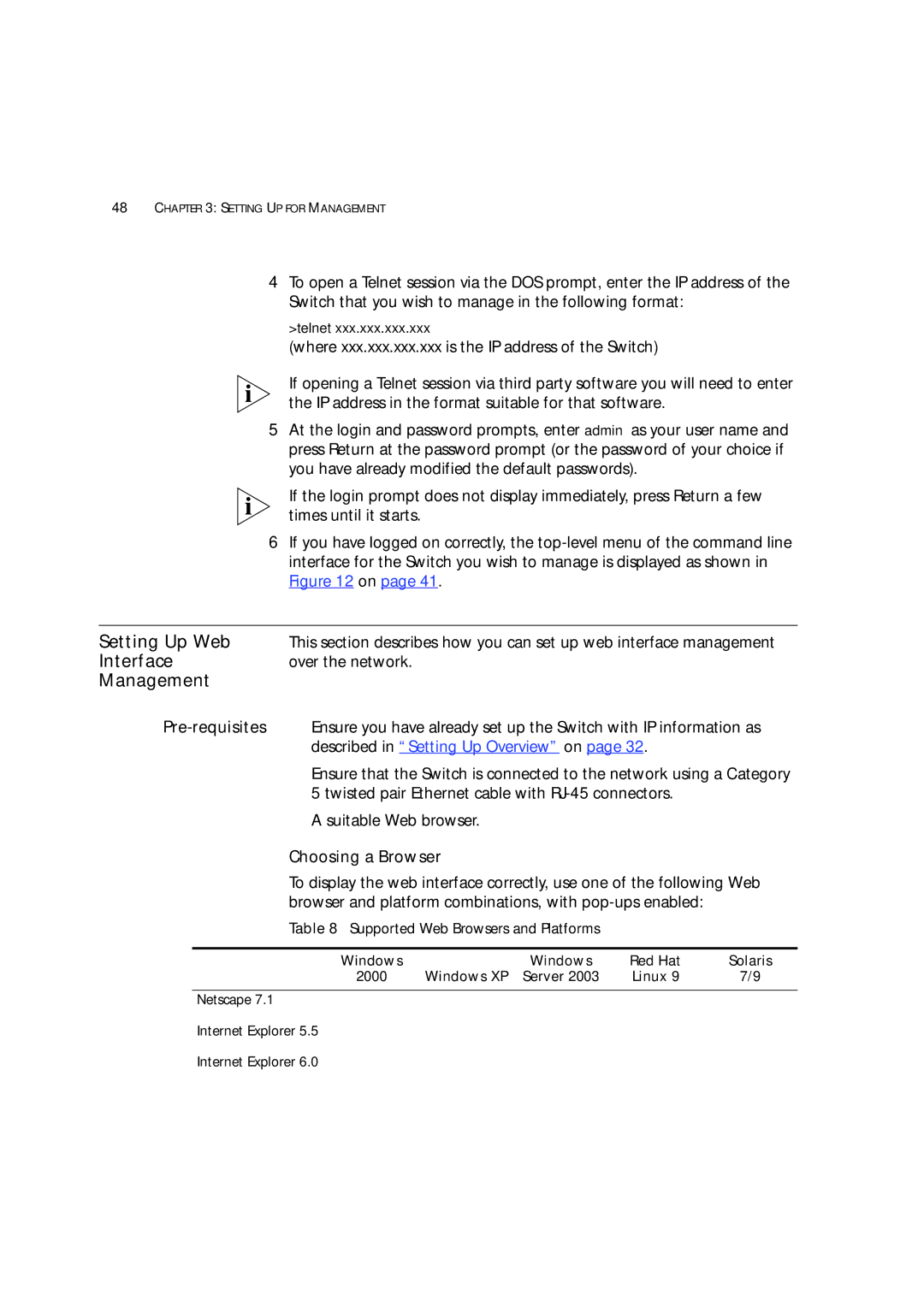 3Com 3 manual Setting Up Web, Interface, Choosing a Browser 