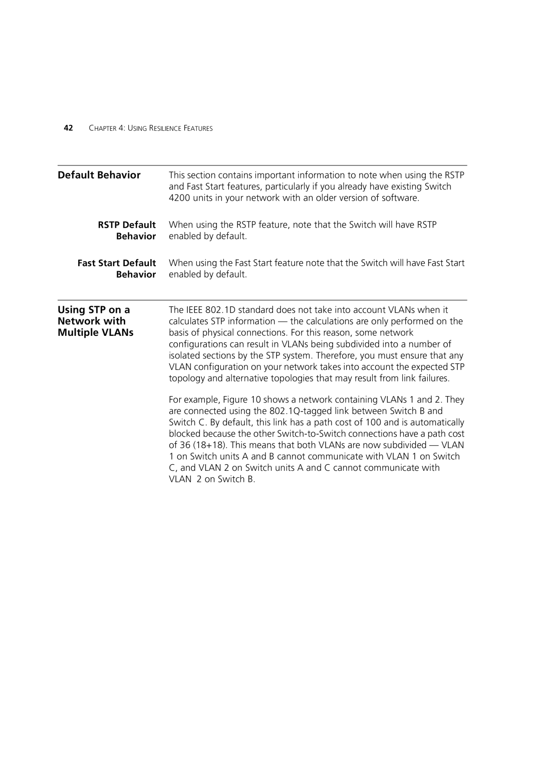 3Com 3 manual Default Behavior, Using STP on a, Network with, Multiple VLANs 