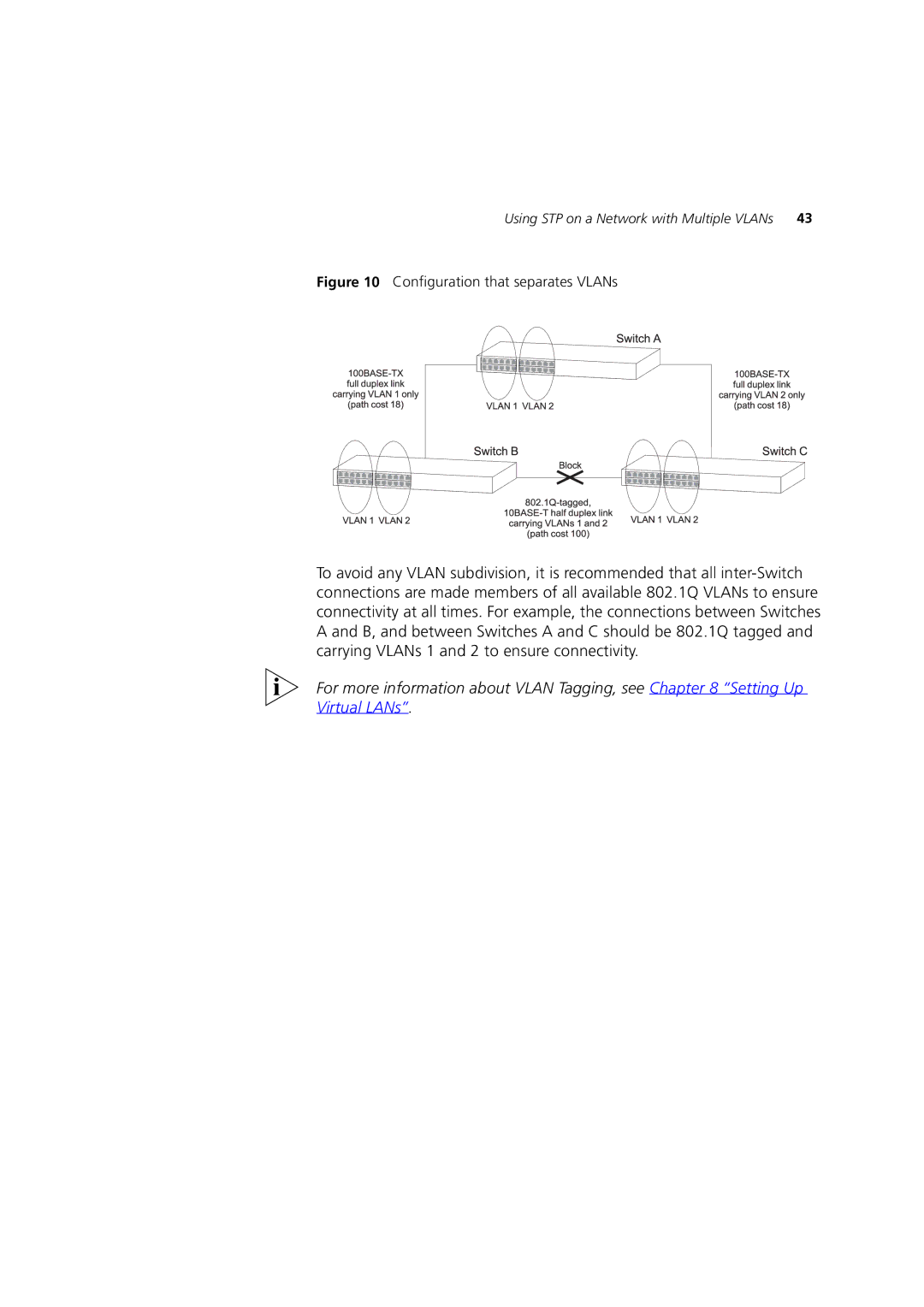 3Com 3 manual Configuration that separates VLANs 