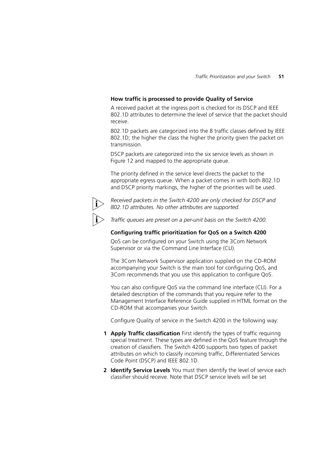 3Com 3 How traffic is processed to provide Quality of Service, Configuring traffic prioritization for QoS on a Switch 