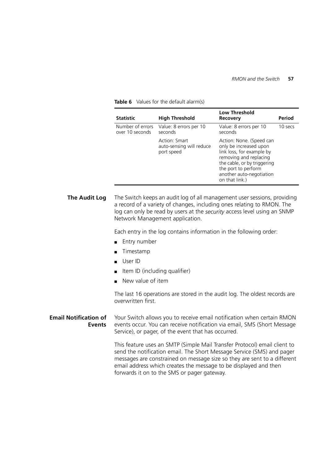 3Com 3 manual Low Threshold Statistic High Threshold Recovery 