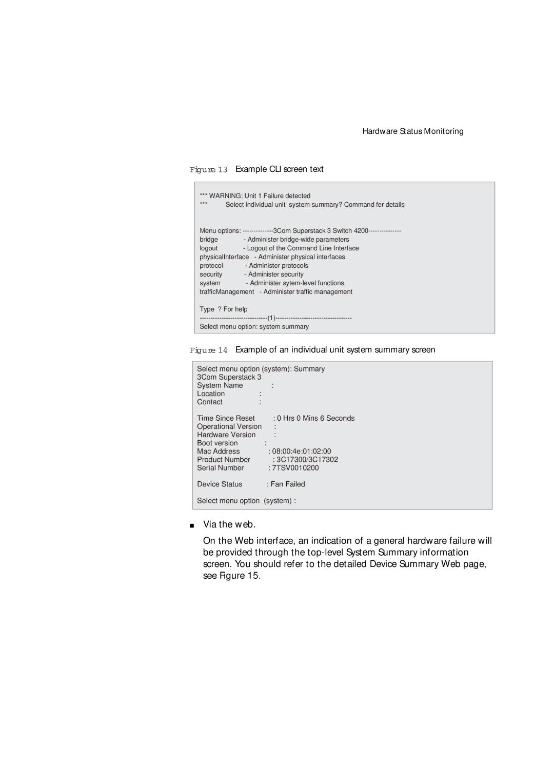 3Com 3 manual Hardware Status Monitoring 