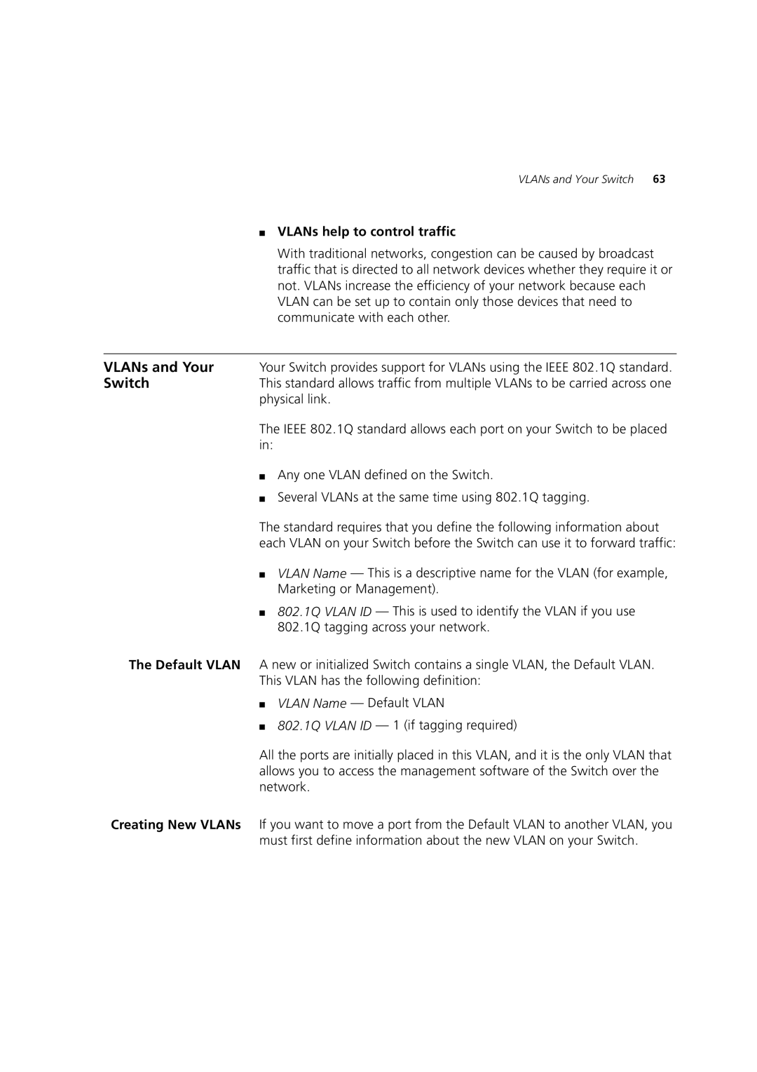 3Com 3 manual VLANs help to control traffic 