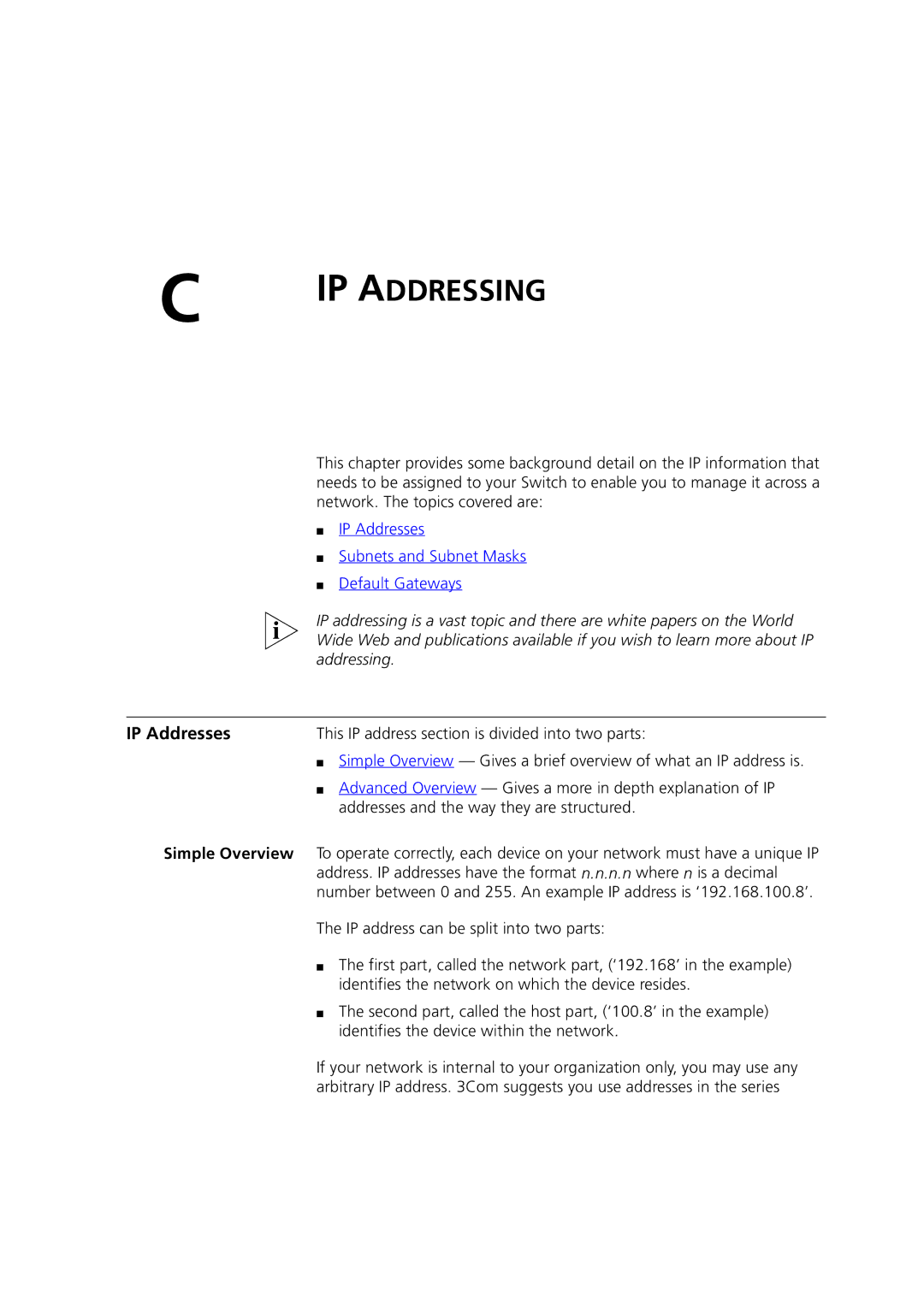 3Com 3 manual IP Addresses, Simple Overview 