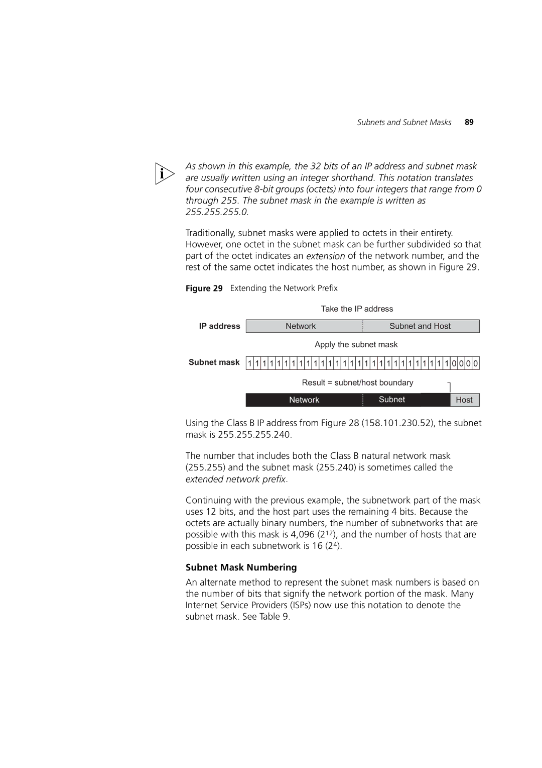 3Com 3 manual Subnet Mask Numbering, Extending the Network Prefix 