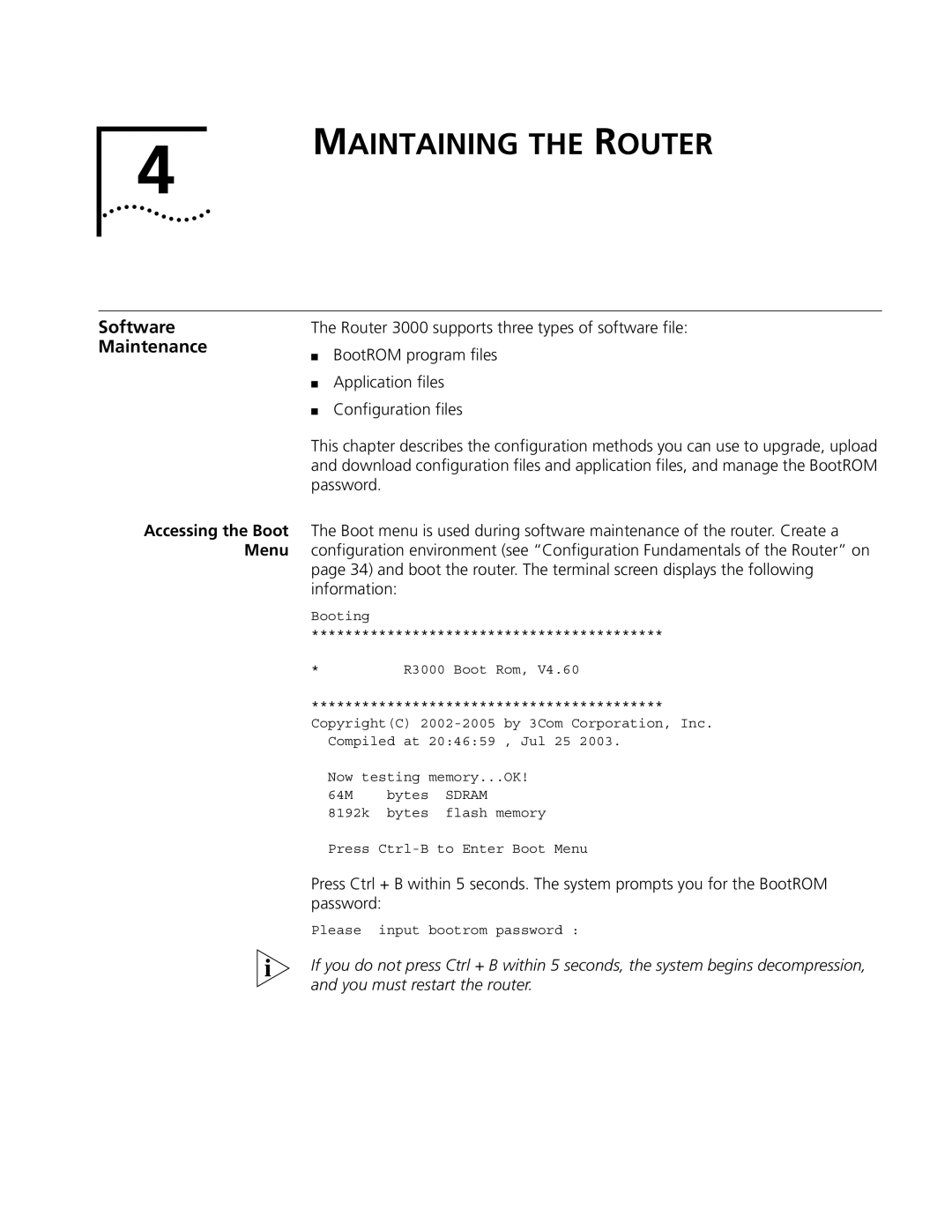 3Com 3018 (3C13618), 3015 (3C13615), 3013 (3C13613), 3012 (3C13612) manual Maintaining the Router, Software Maintenance 