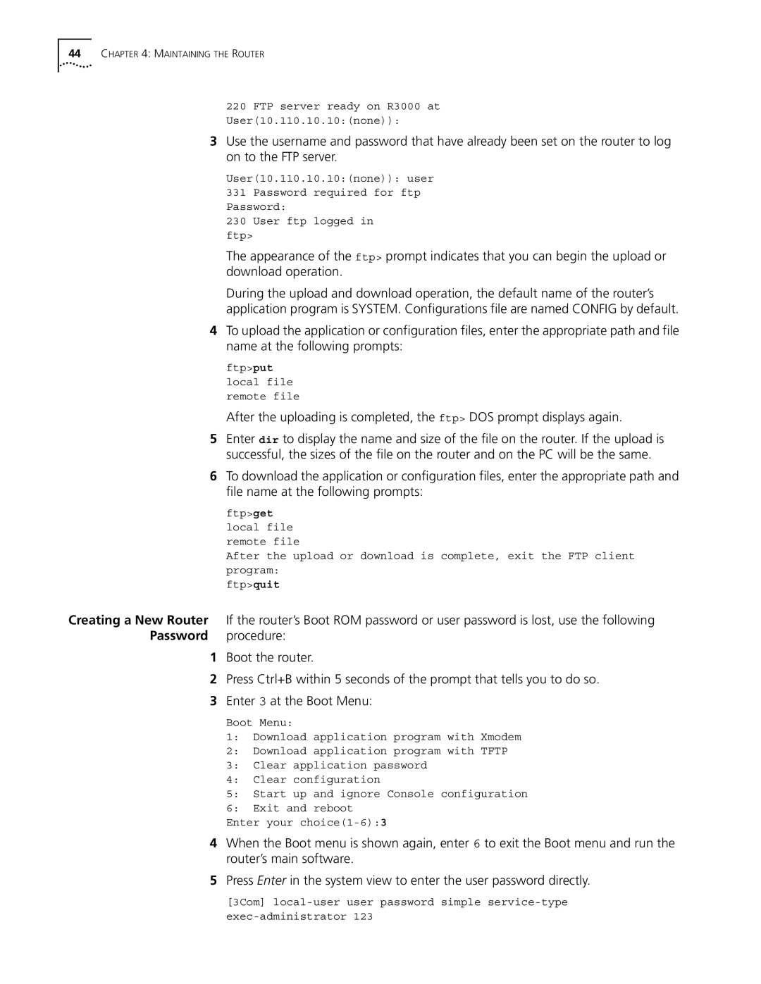 3Com 3016 (3C13616), 3015 (3C13615), 3013 (3C13613), 3018 (3C13618) manual FTP server ready on R3000 at User10.110.10.10none 