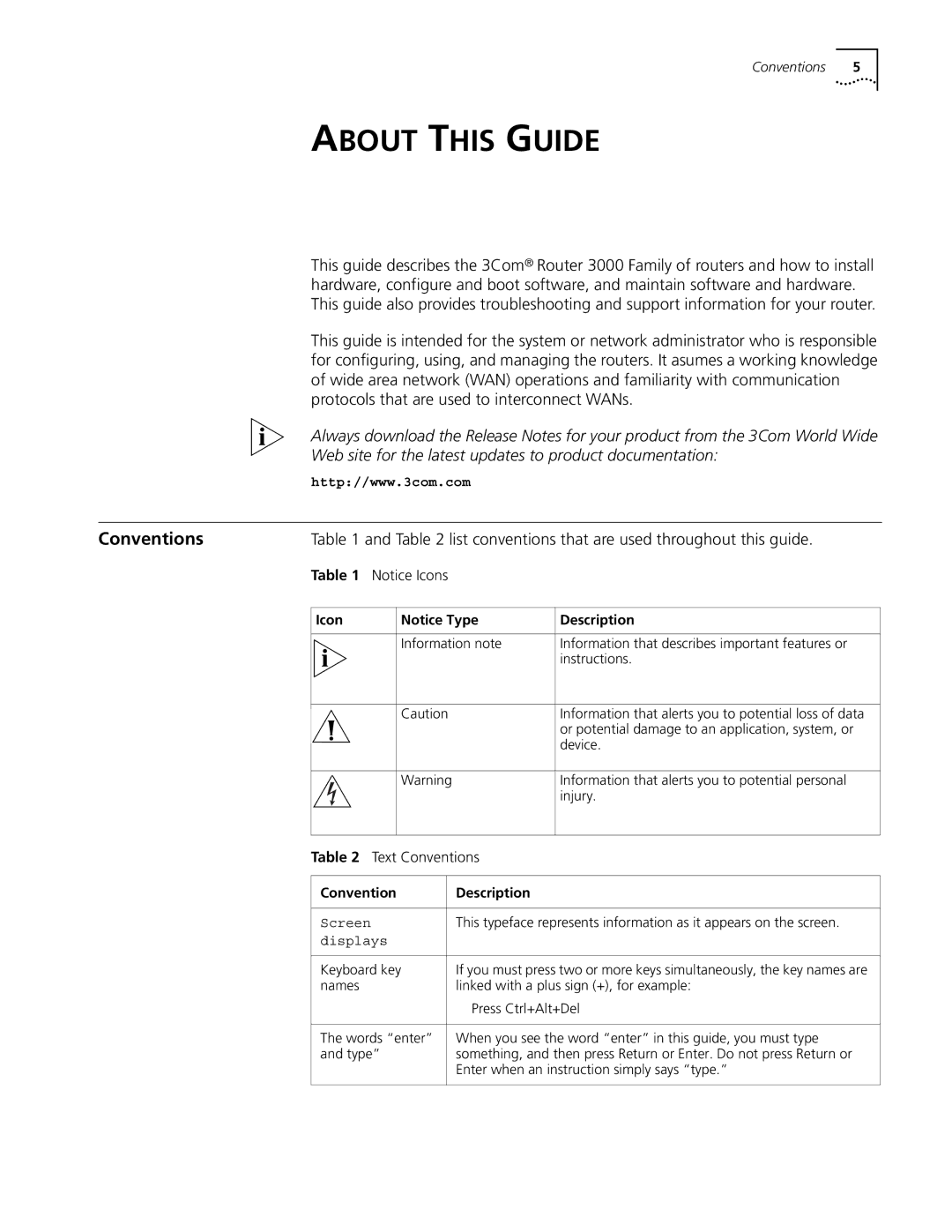 3Com 3015 (3C13615) manual About this Guide, List conventions that are used throughout this guide, Text Conventions 