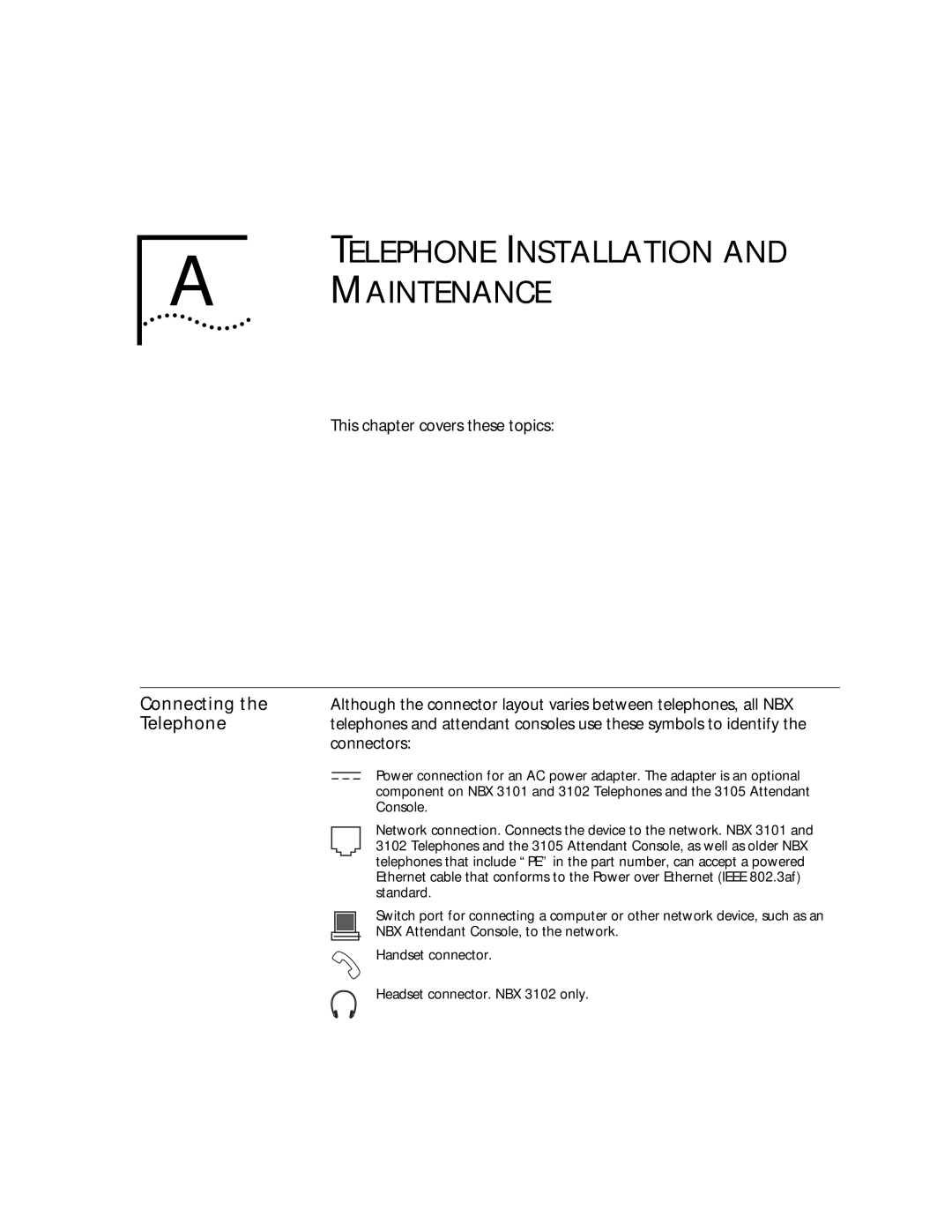 3Com 3102, 3101 manual Telephone Installation Maintenance 