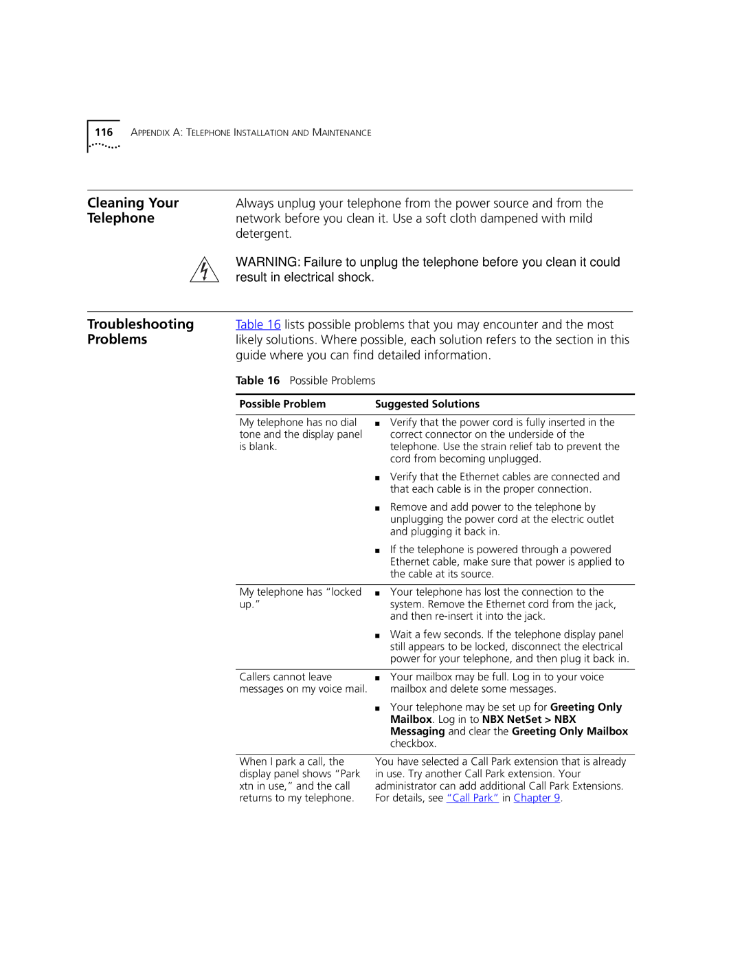 3Com 3101, 3102 manual Cleaning Your, Troubleshooting, Problems, Always unplug your telephone from the power source and from 