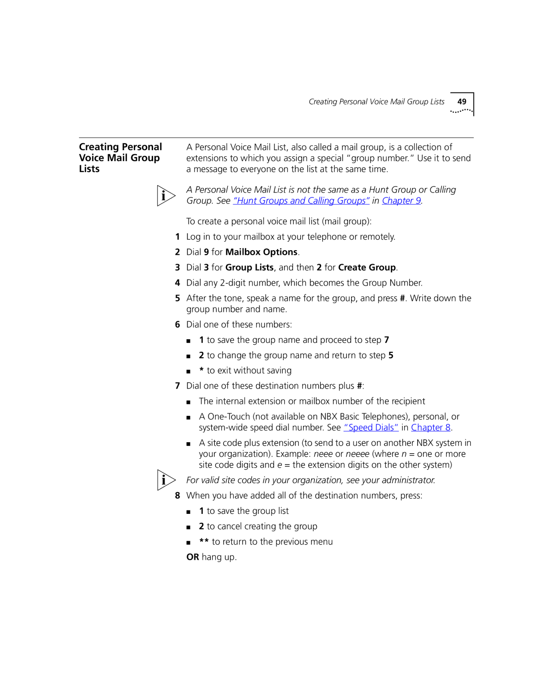 3Com 3102, 3101 manual Creating Personal, Voice Mail Group, Lists, Message to everyone on the list at the same time 