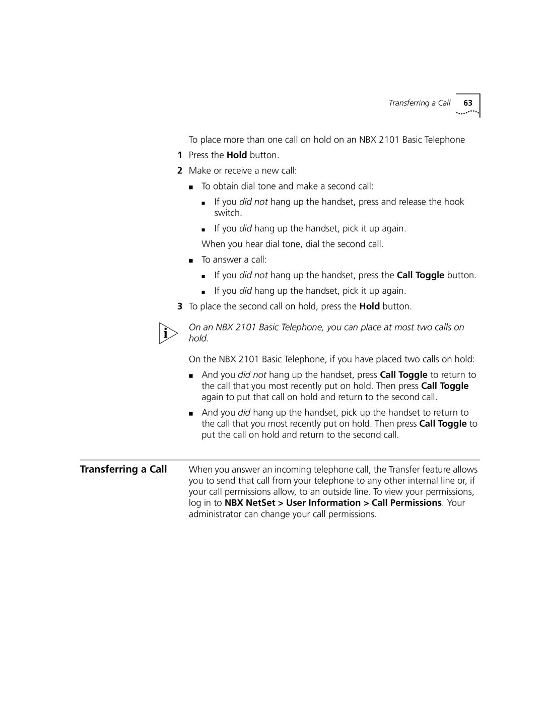 3Com 3102, 3101 manual Transferring a Call 