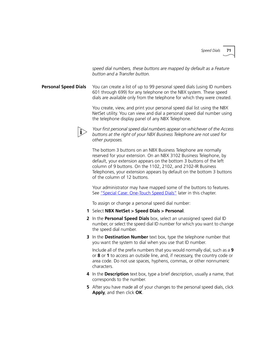 3Com 3102, 3101 manual To assign or change a personal speed dial number, Select NBX NetSet Speed Dials Personal 