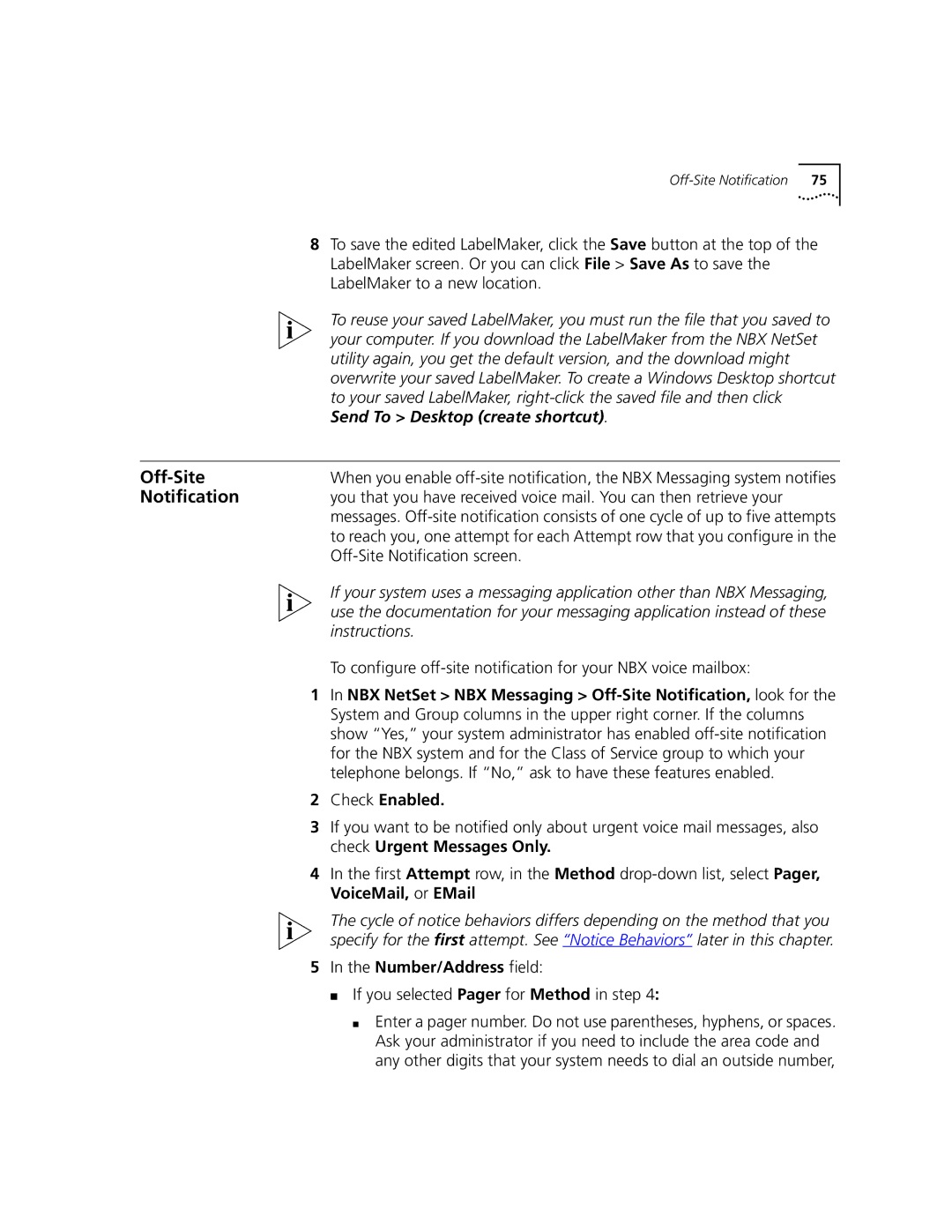 3Com 3102, 3101 manual Off-Site, Notification, Check Enabled, Number/Address field 