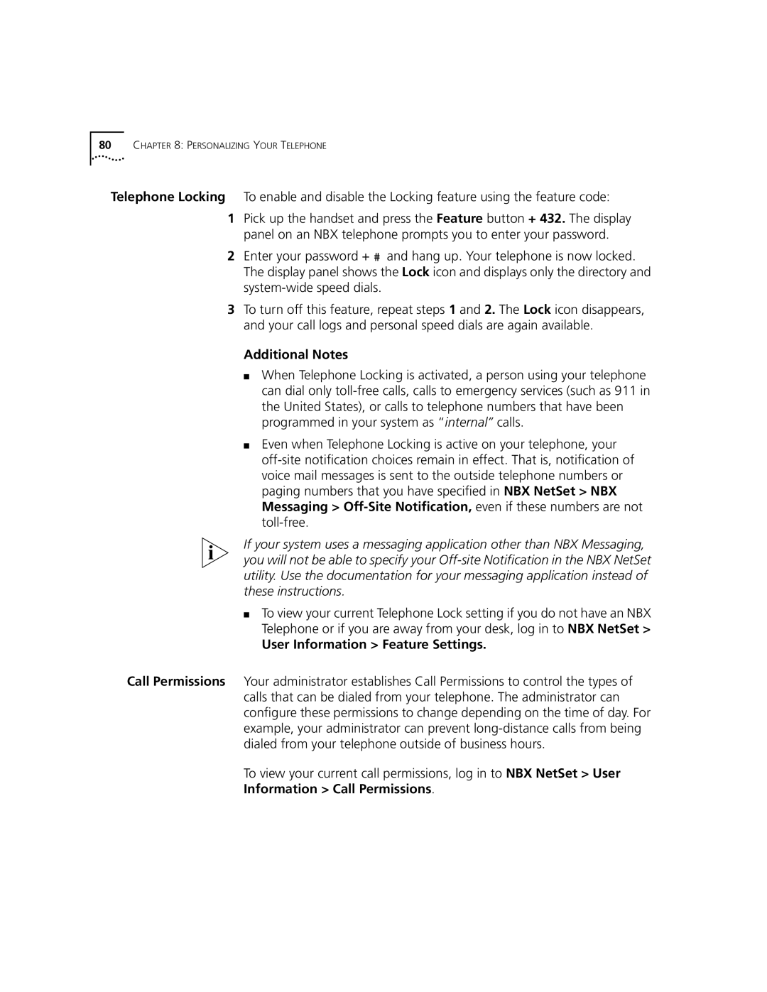 3Com 3101, 3102 manual User Information Feature Settings, Information Call Permissions 