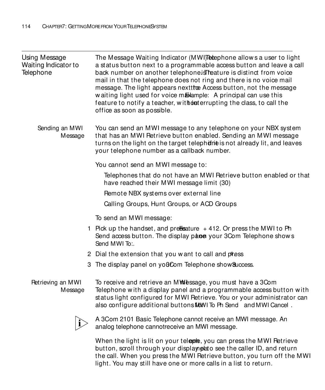 3Com 3101SP manual Using Message, Waiting Indicator to, Sending an MWI, Send MWI To 