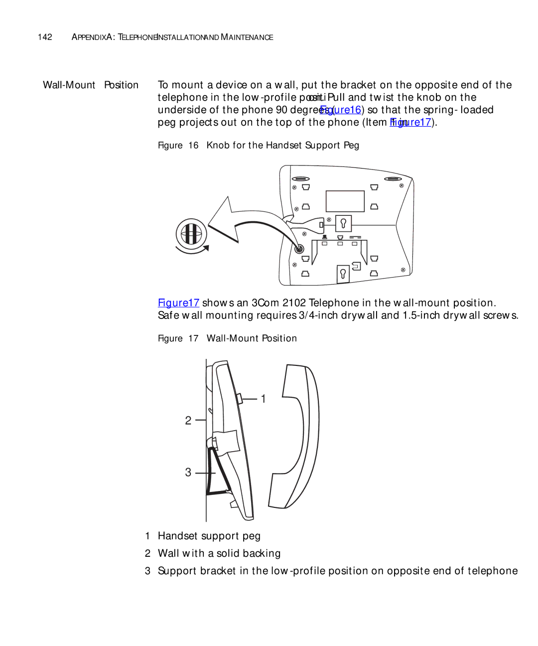 3Com 3101SP manual Knob for the Handset Support Peg 