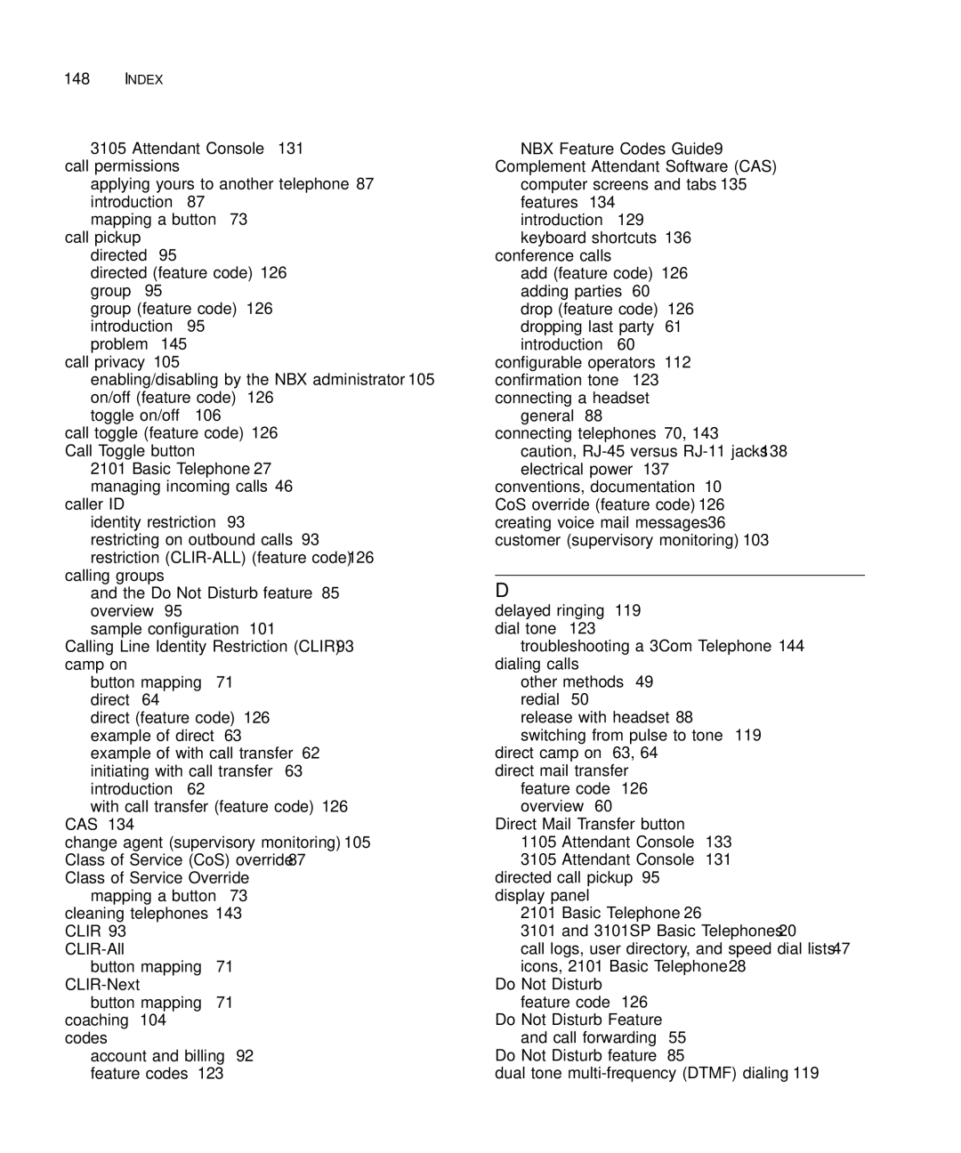 3Com 3101SP manual NBX Feature Codes Guide 9 Complement Attendant Software CAS 