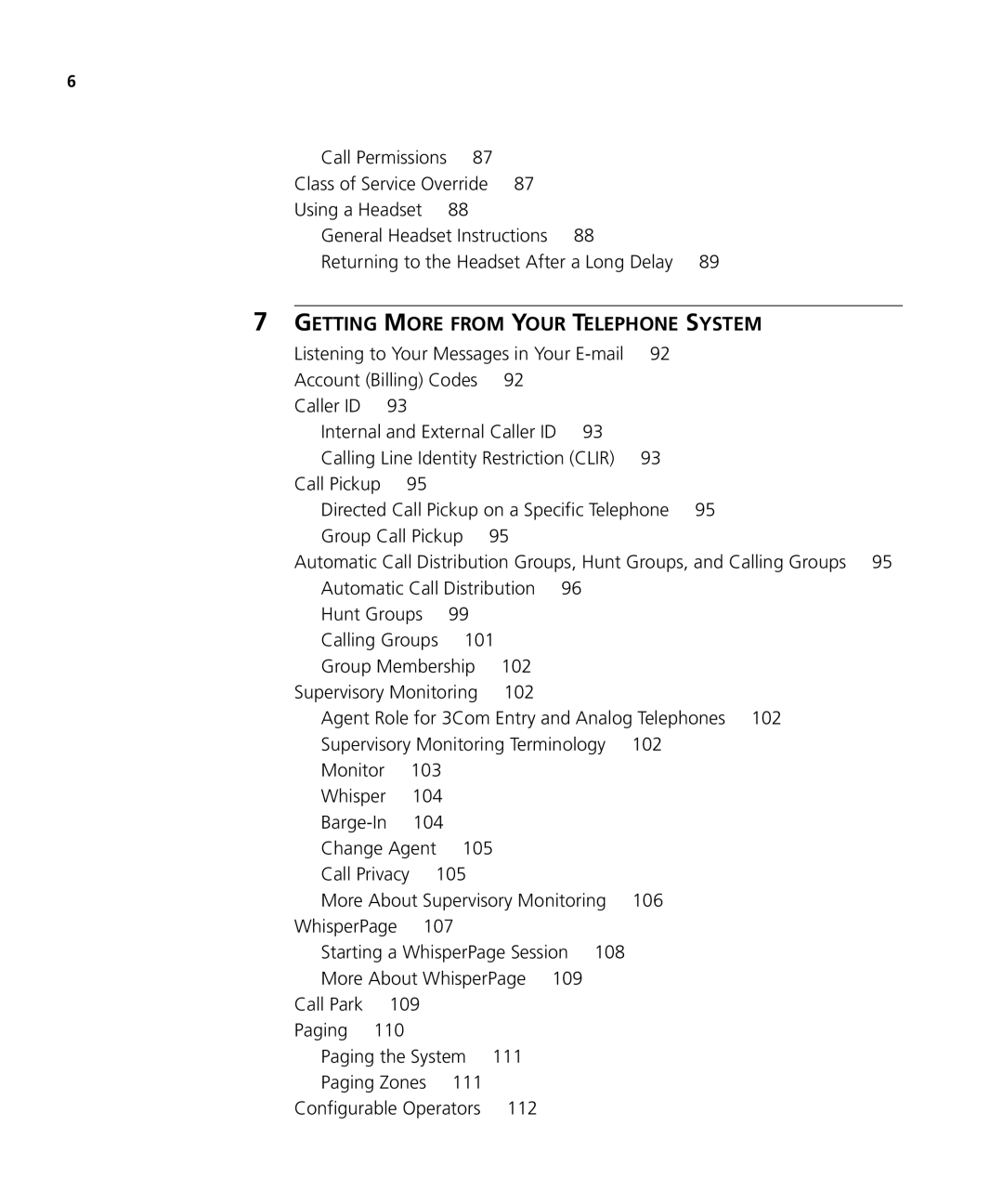 3Com 3101SP manual Class of Service Override, More About Supervisory Monitoring 106 WhisperPage 107 