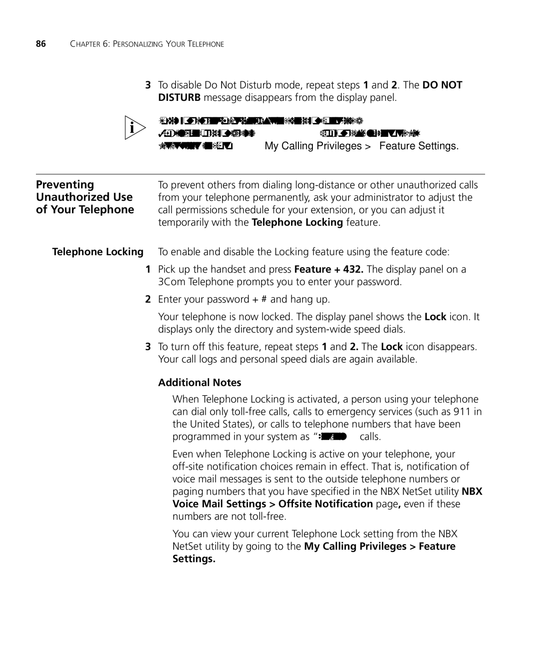 3Com 3101SP manual Preventing, Unauthorized Use, Your Telephone, Telephone Locking, Settings 