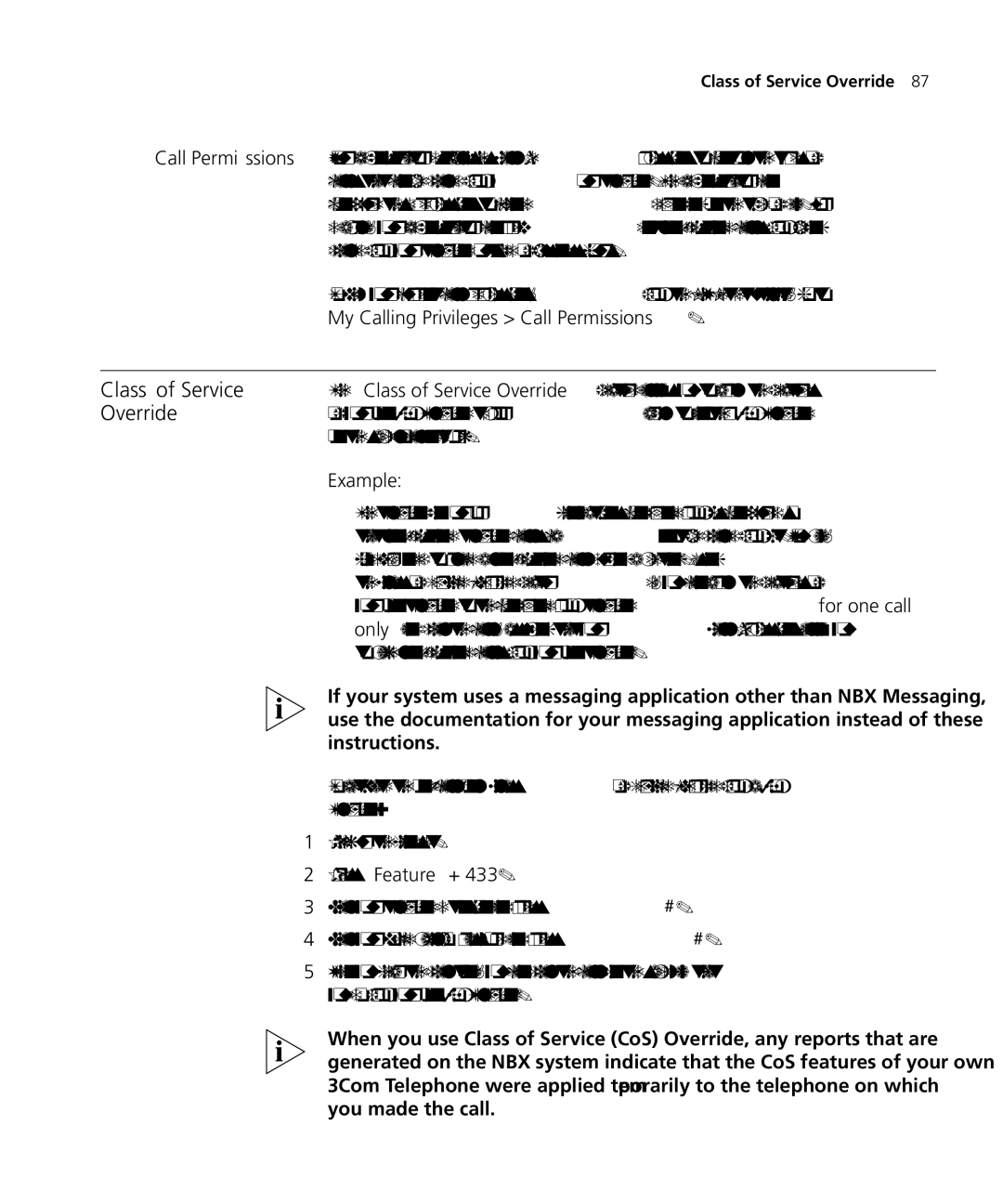 3Com 3101SP manual Class of Service, Override, My Calling Privileges Call Permissions 