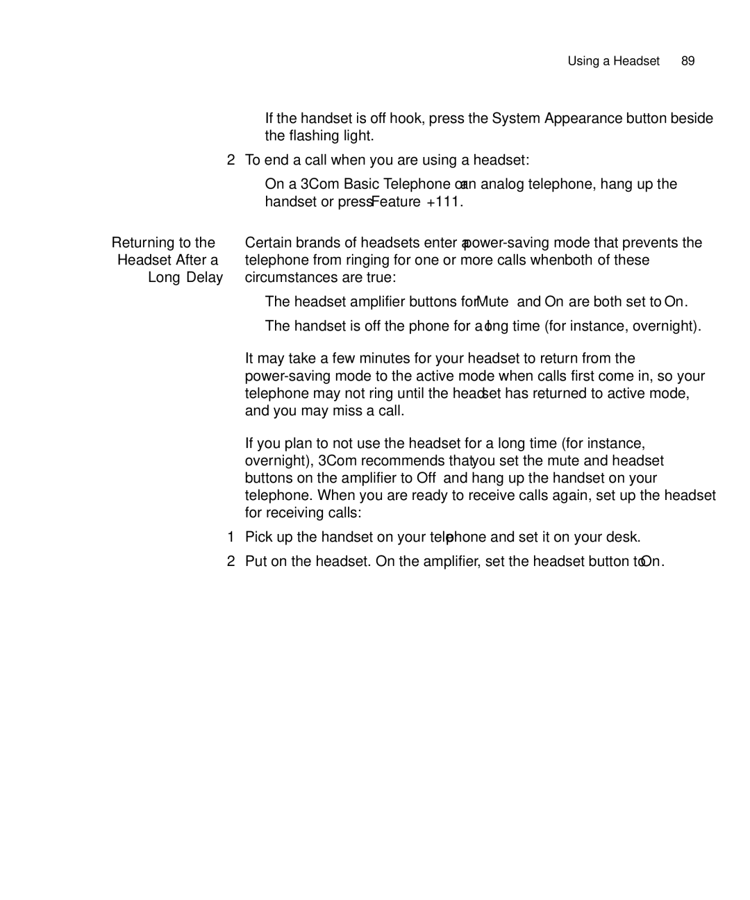 3Com 3101SP manual Using a Headset 