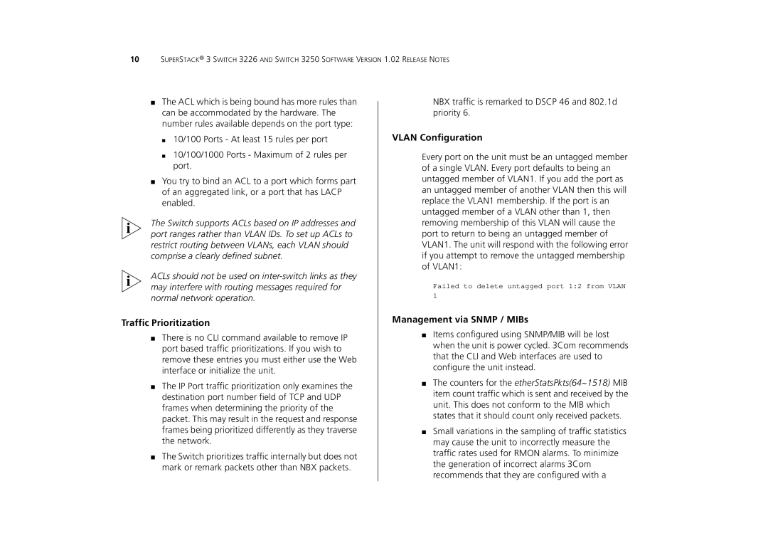 3Com 3226, 3250 manual Vlan Configuration, Management via Snmp / MIBs 