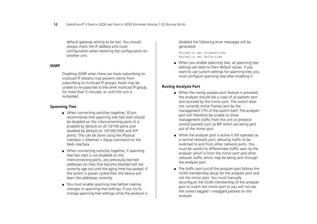 3Com 3226, 3250 manual Spanning Tree, Roving Analysis Port 