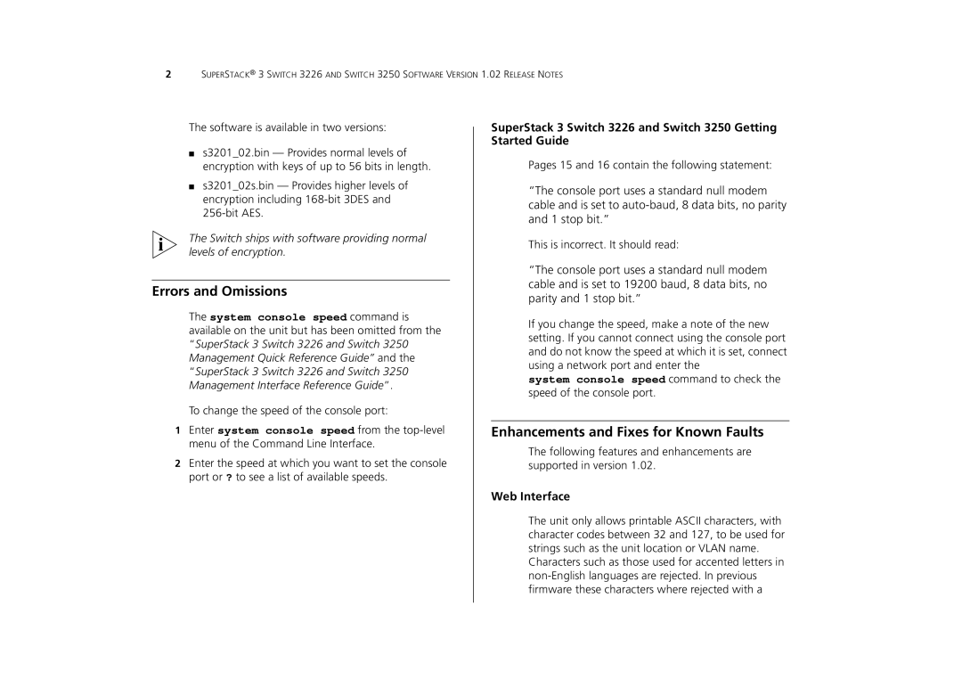 3Com 3226, 3250 manual Errors and Omissions, Enhancements and Fixes for Known Faults, Web Interface 