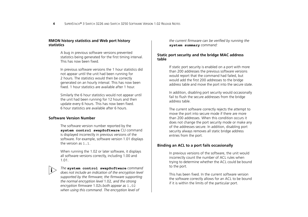 3Com 3226, 3250 manual Rmon history statistics and Web port history statistics, Software Version Number 