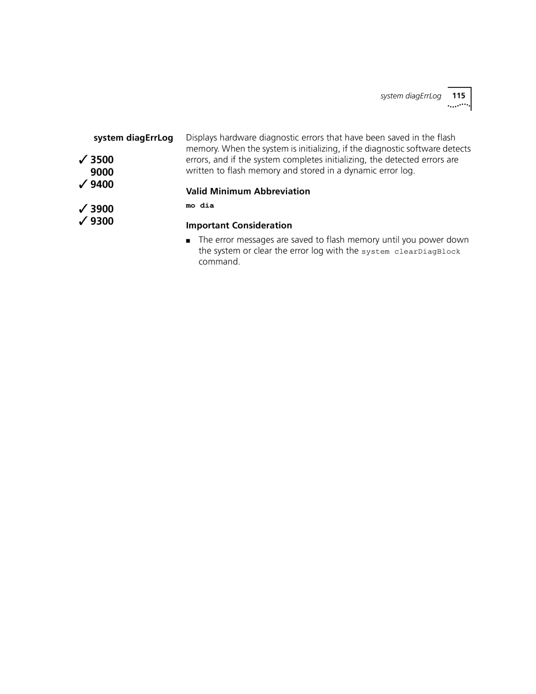 3Com 3500 manual System diagErrLog 