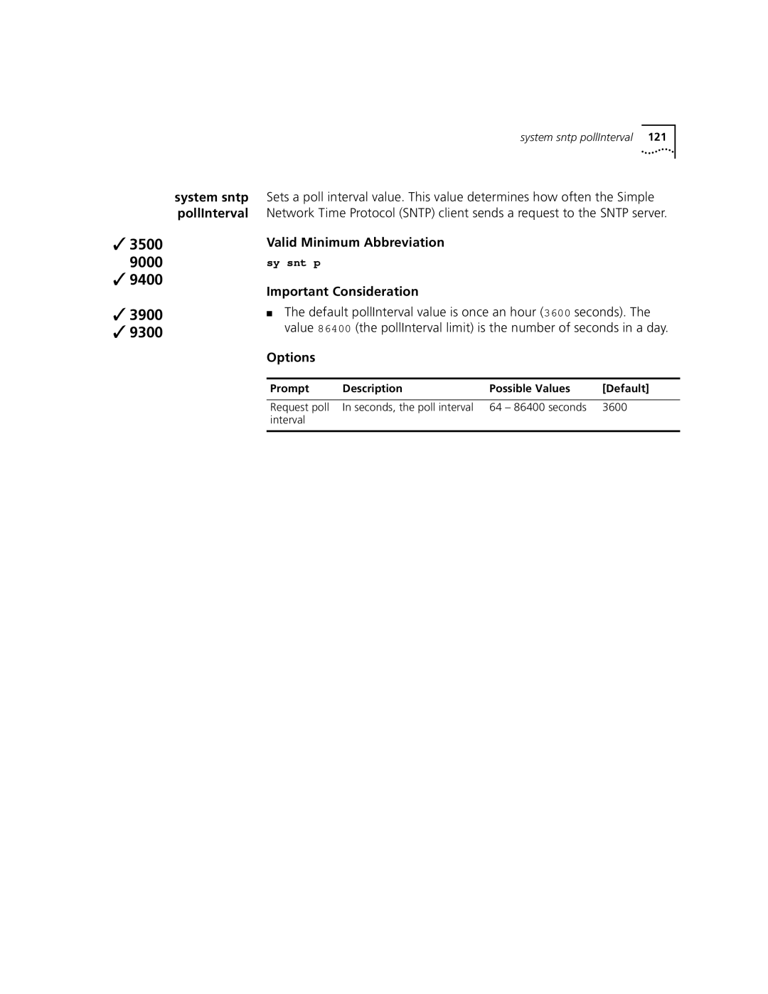 3Com 3500 manual Request poll Seconds, the poll interval, 3600 