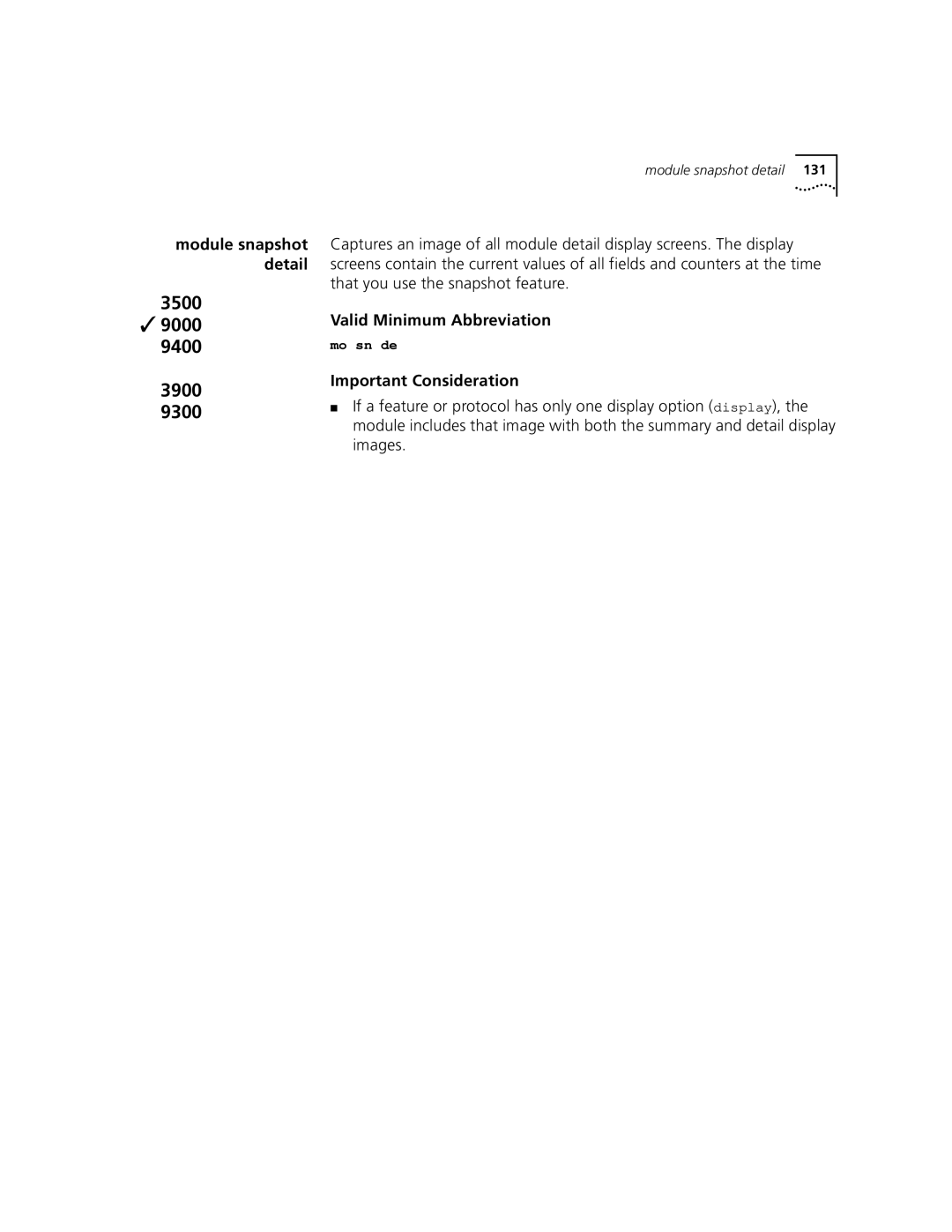 3Com 3500 manual Module snapshot detail 