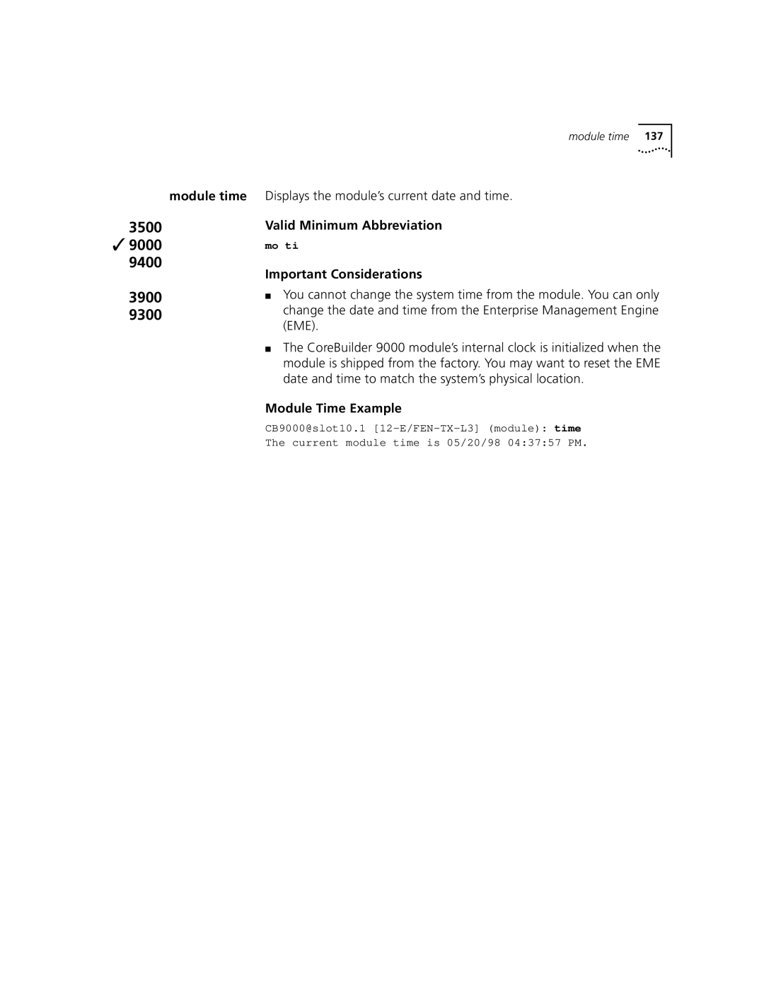 3Com 3500 manual Module Time Example 