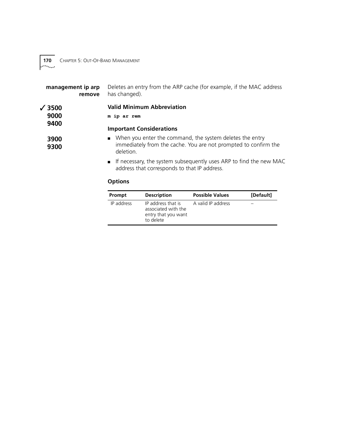 3Com 3500 manual Management ip arp remove 