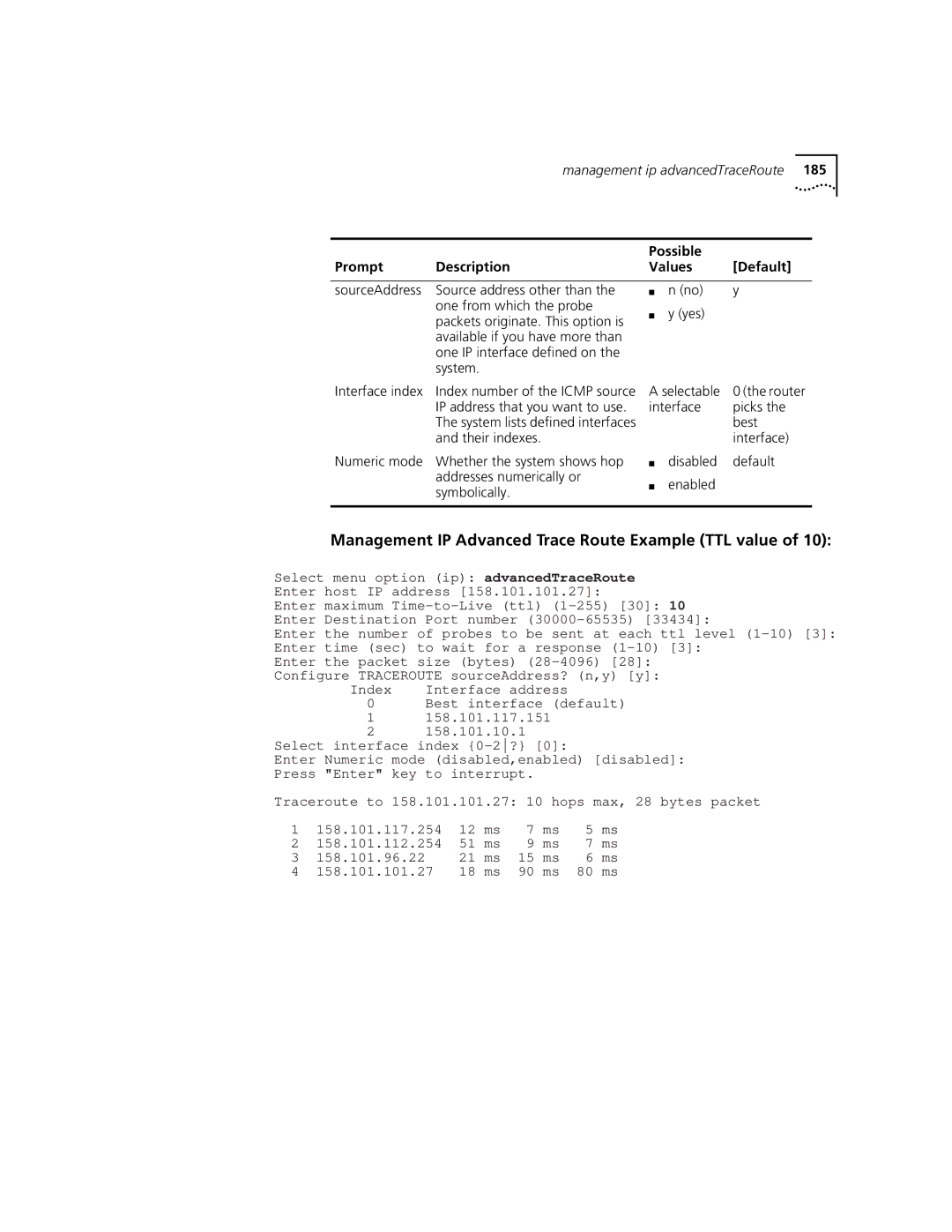 3Com 3500 manual Management IP Advanced Trace Route Example TTL value, Best 