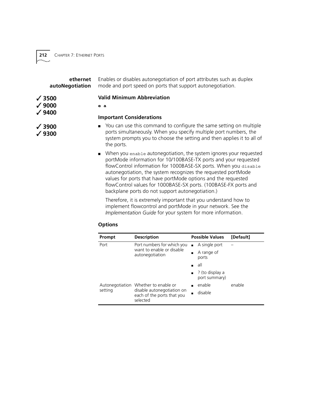 3Com 3500 manual Want to enable or disable, Autonegotiation, Disable 