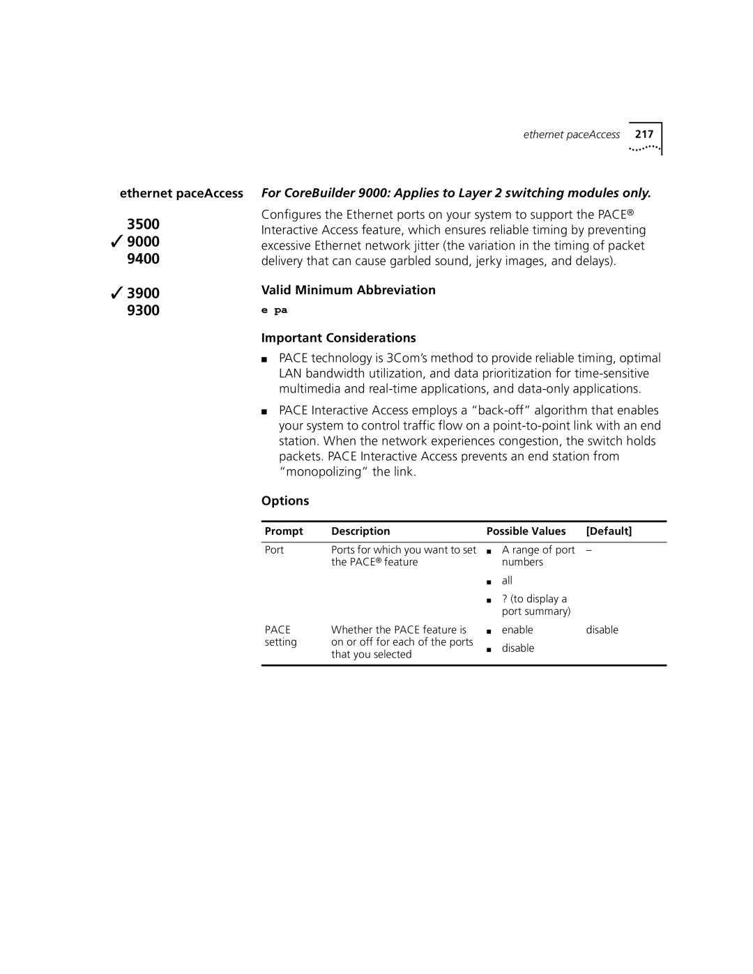 3Com 3500 manual Ethernet paceAccess, That you selected 