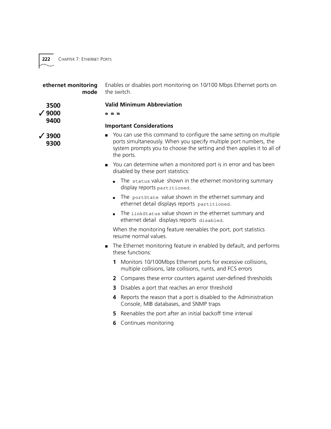 3Com 3500 manual Ethernet monitoring mode 