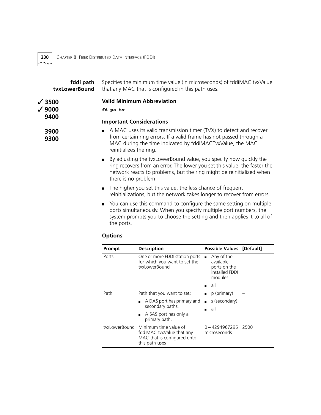 3Com 3500 manual Fddi path tvxLowerBound 