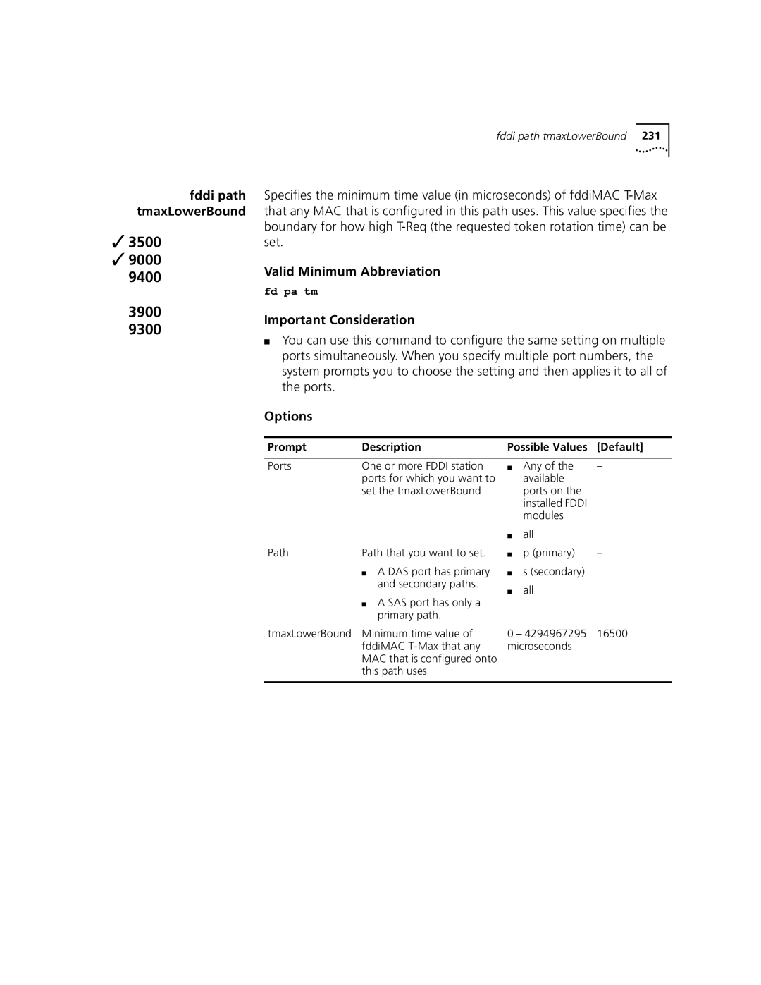 3Com 3500 manual Fddi path tmaxLowerBound 