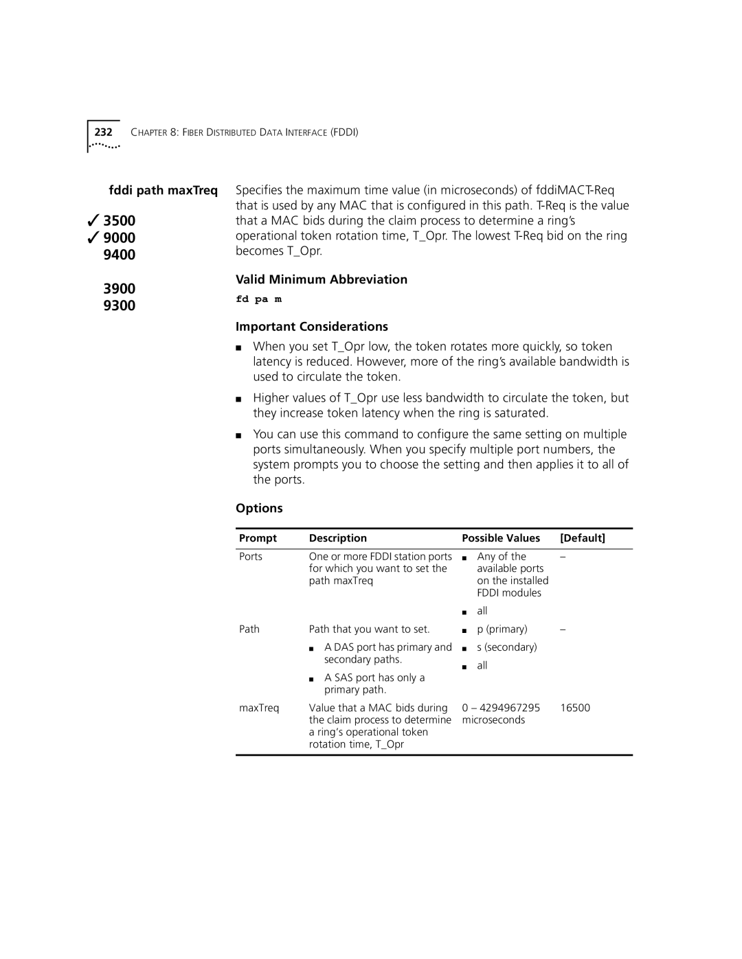 3Com 3500 manual Fddi path maxTreq, Microseconds Ring’s operational token Rotation time, TOpr 