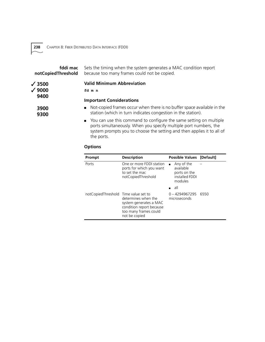 3Com 3500 manual Fddi mac notCopiedThreshold 