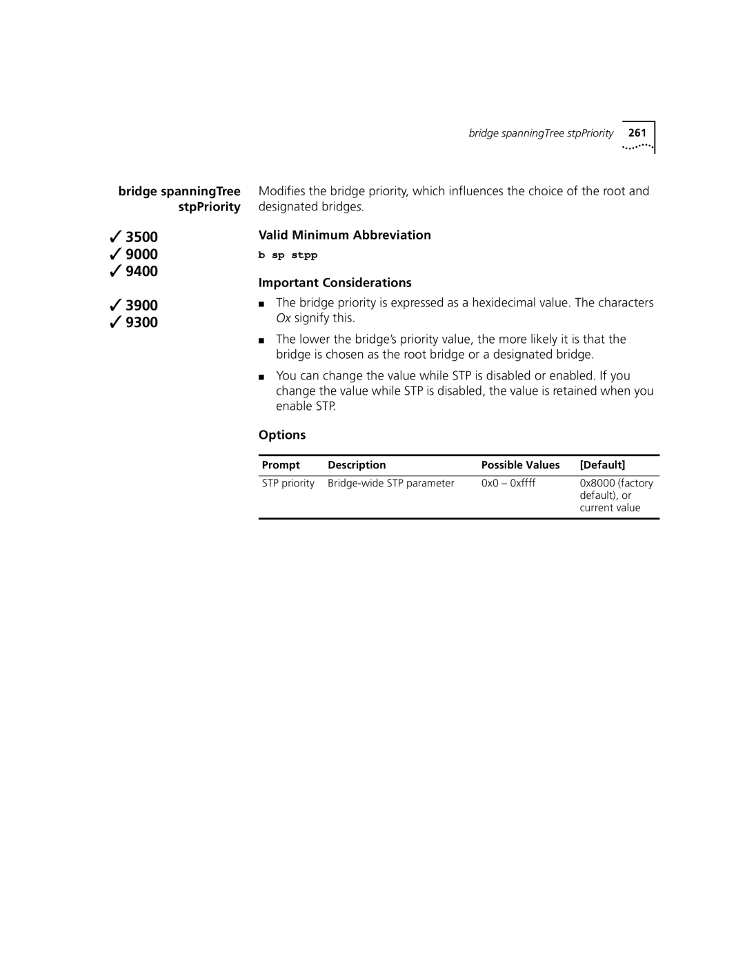 3Com 3500 manual Bridge spanningTree stpPriority 